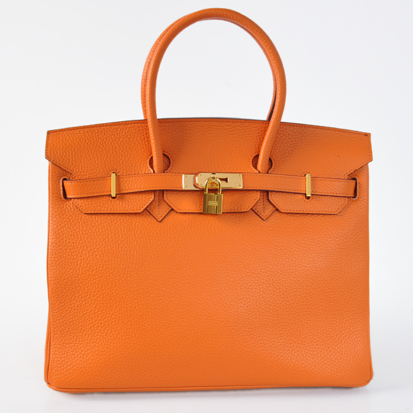 H35LSOG Hermes Birkin 35CM pelle Clemence in arancione, oro